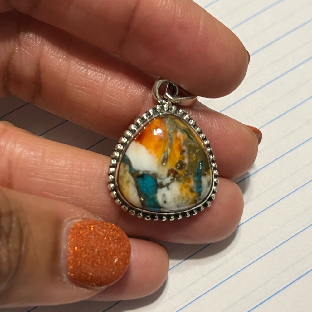 Spiny Oyster Turquoise Sterling Silver Pendant